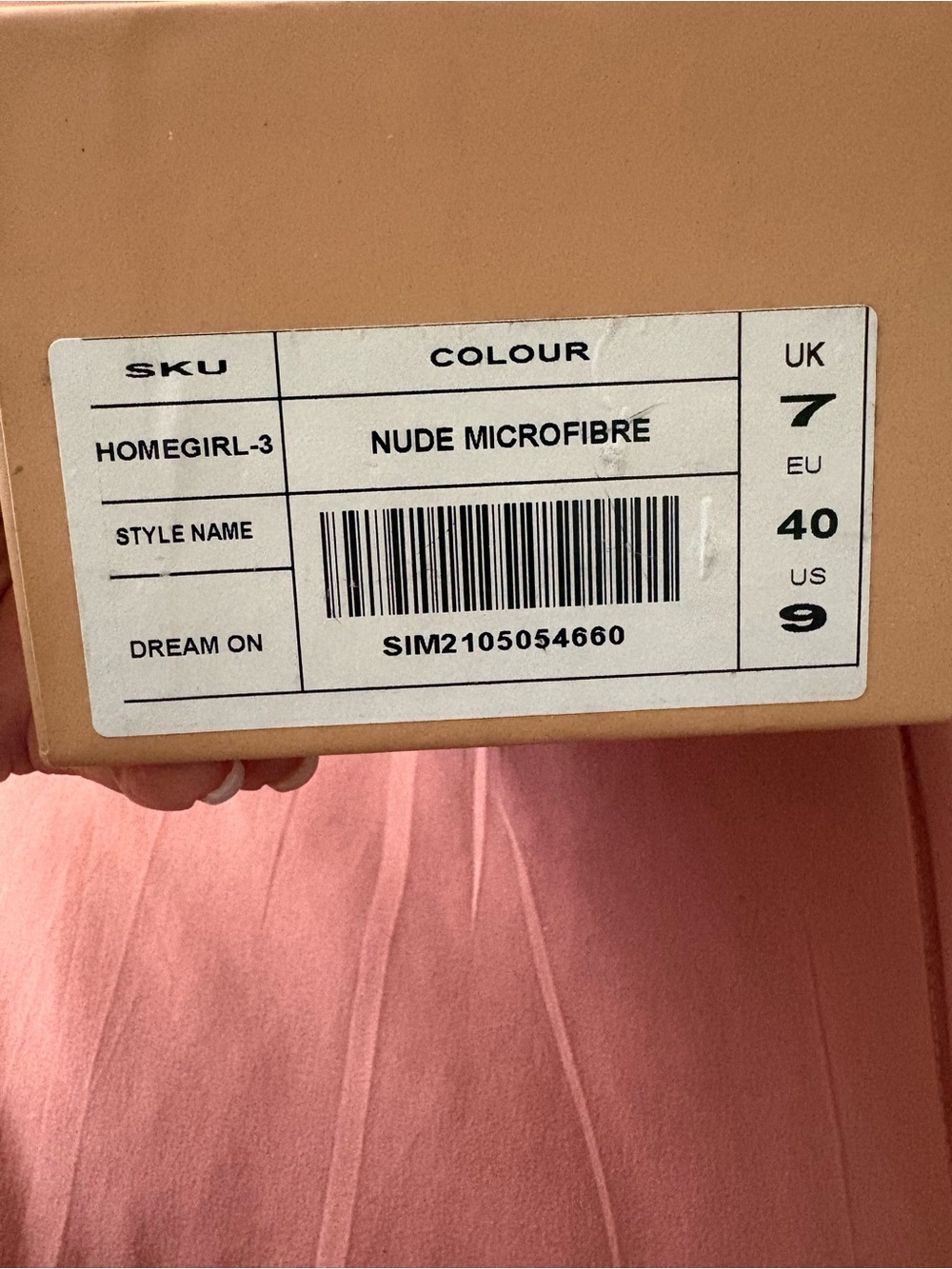 Nude Microfibre Shoe Box Label - UK 7 / US 9